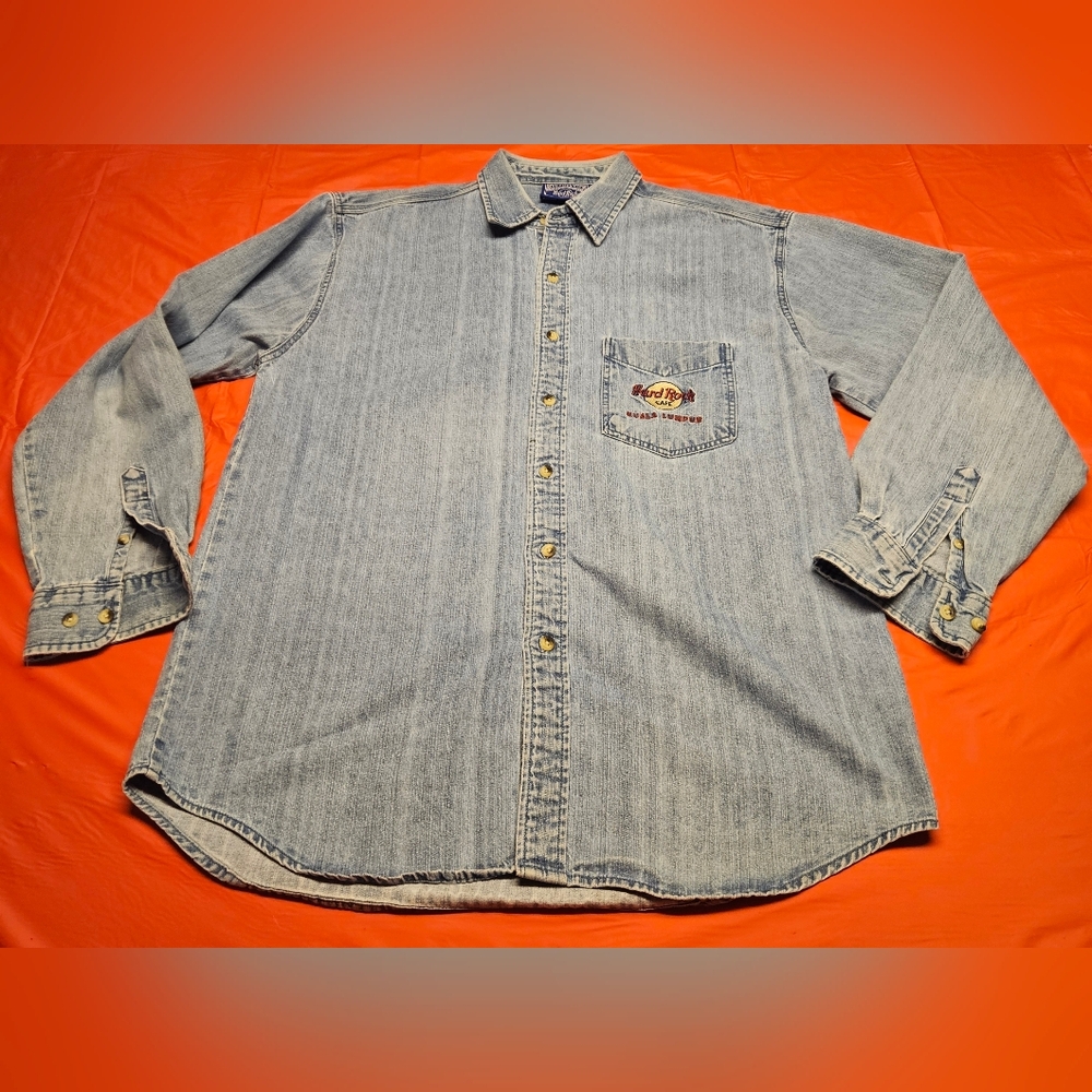 Hard Rock Cafe Kuala Lumpur Denim Button-Up Shirt Large E.U.C.